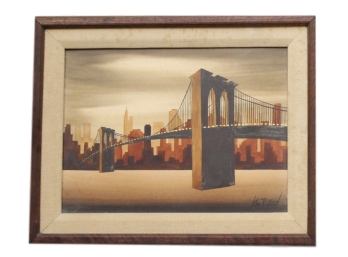 John R. Good Manhattan Bridge Varnished Casein Framed Painting