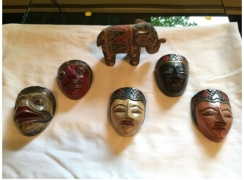 Indonesian Tribal Art Masks And Elephant