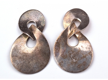 Modern Sterling Dangle Trembler Post Earrings With Heavy Patina