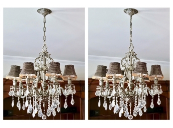 Pair Stunning Eight Light Drop Crystal And Iron Chandeliers