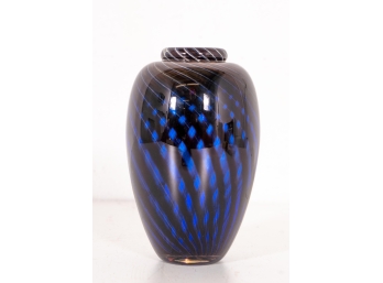 James Clarke 1962 Art Glass Vase In Black & Blue