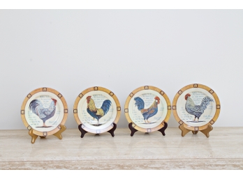 Four Cute Decorative Rooster Plates By Henriette Porcelain