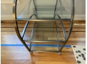 Sleek Modern Brushed Aluminum And Glass Three Tier Bar Cart On Casters