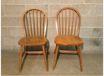Pair Light Wood Windsor Style Side Chairs