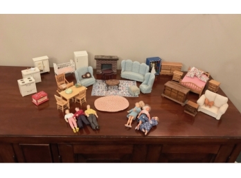 Group Of Doll House Furniture And Dolls