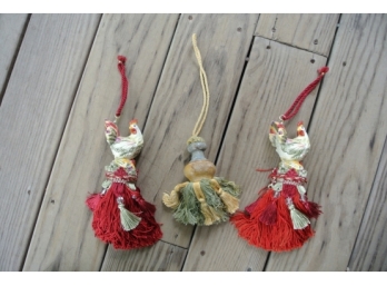 Two Lovely Porcelain Chicken / Rooster Tassels And A Single Tassel