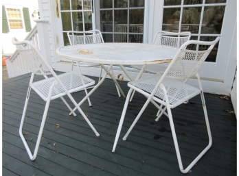Vintage White Painted Metal Table With Four Chairs