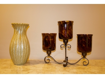 Bombay Company Tall Vase & Glass And Iron Candle Holder