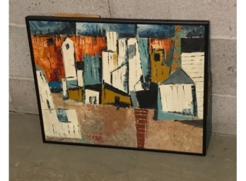 Lovely Abstract Street Scene With Houses Signed Sibel