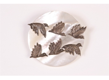 Large Pearl Brooch With Sterling Silver Bird Decoration