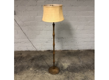Mid Century Modern Faux Bamboo Wood And Metal Base Floor Lamp