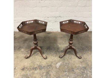 Antique Early 20th Century Mahogany Claw Foot Basket End Tables By Van Leigh Furniture New York