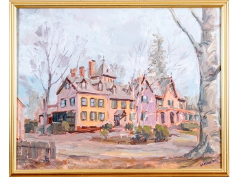 LeDoux Signed Oil On Board Of The Jonathan Sturges Home In Fairfield, CT