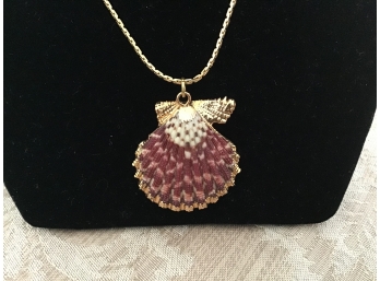 Monet Gold Tone Necklace With Seashell Pendant