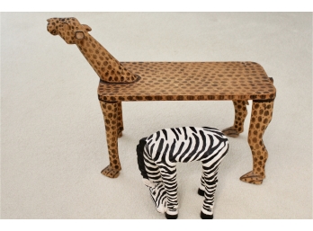 Tiger Wood Table And Zebra Ceramic Display Stand/Table