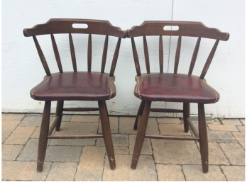 Six Vintage 1970's Spindle Back Padded Seat Chairs