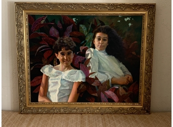 Oil On Canvas Of Two Girls - Signed