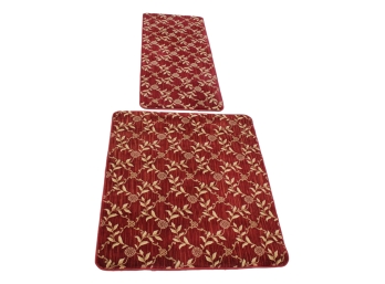Set Of 2 Burgundy And Gold Floral Rugs