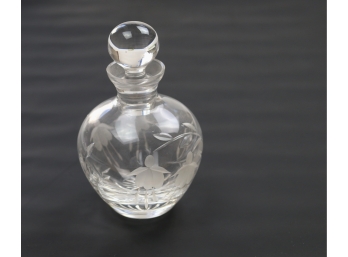 Glass Round Floral Motif Fragrance Bottle With Glass Topper