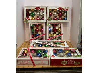 Lot Of Seven Boxes Vintage COBY Glass Christmas Ball Ornaments