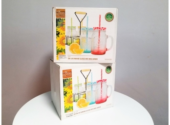 Lot 8 D'Eco Mason Jar Drinking Glasses With Wire Carrier & Straws