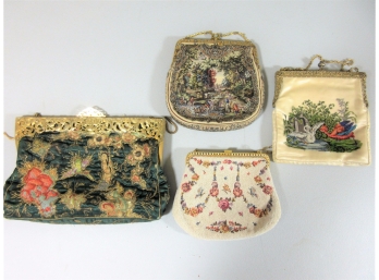 4 Antique Beaded And Embroidered Ladies Handbags