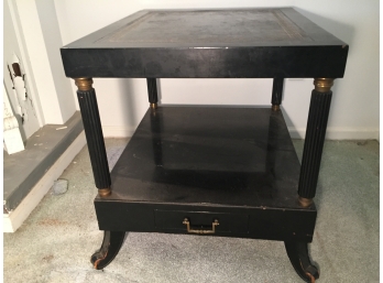 Leather Top Two Tier End Table With Lower Drawer