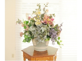 Large Faux Floral Bouquet In A Clay Planter
