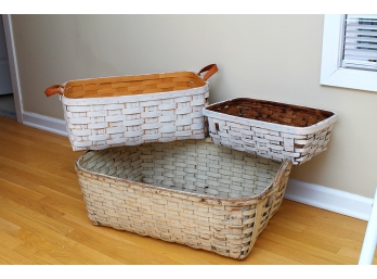 Three Large Wicker Stacking Baskets