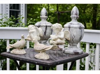 Set Of 7 Outdoor Decorative Garden Finials, Cherubs, Doves