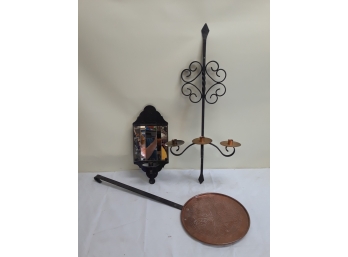 Two Candle Holders And Copper Coal Warmer Lid ??