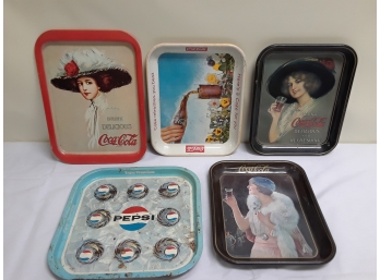 Five Vintage Trays - Coca Cola & Pepsi