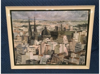 Framed City Scape Painting -  Signed Cabezis(?) Dated 62