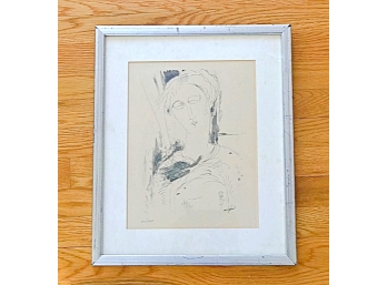 Amedeo Modigliani (Italian, 1884-1920) Pen And Ink Etching Of A Woman Signed Modigliani