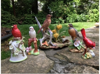 Group Of Five Porcelain Bird And Flower Figurines