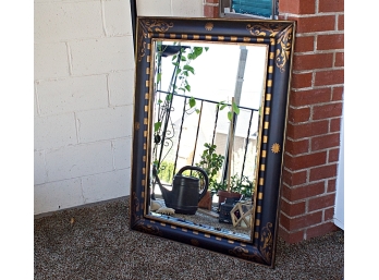 Large Charming Black & Gilt Painted Wall Mirror