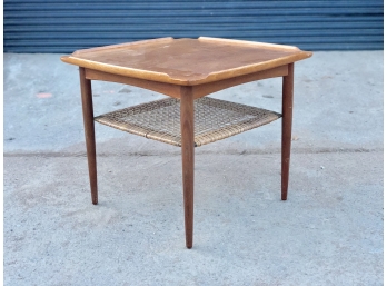 Mid Century Modern Danish Teak And Cane Shelf Side Table By Poul Jensen SELIG
