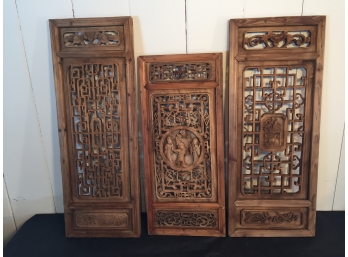 Three Exquisite Hand Carved Chinese Wooden Relief Panels