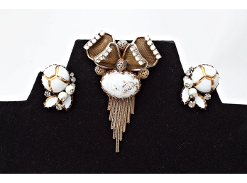 Pair Vintage  Marvella Clip-on Earrings And A Compatible Brooch