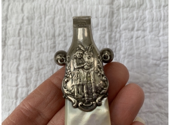 Antique Baby Rattle/whistle With Mother Of Pearl Handle