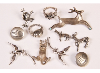 Collection Of Animal Themed Sterling Silver Jewelry, Equestrian, Aviary