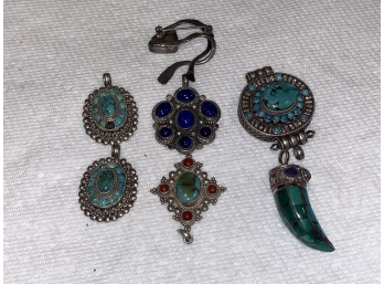 Lot Of Silver Pendants With Stones