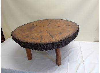 Antique  Large Round Log Wooden Slab Table
