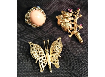 Monet Gilded Gold Butterfly Brooch Pin, Gold Koala Brooch Pin K48 230A & Ring