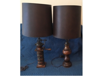Two Wooden Lamps From Repurposed Coffee Grinders