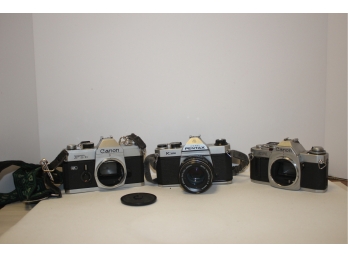 Vintage Mixed Lot Of Three 35MM Film Cameras, Canon, Pentax Untested