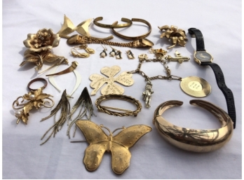 Large Grouping Of Gold Colored Jewelry