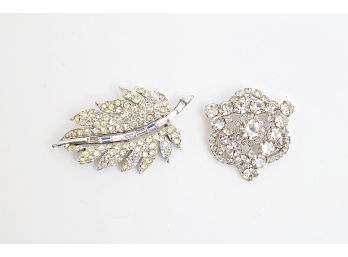 Two Rhinestone Dress Pins - One Signed Pell