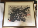 Mid Century Modern Colored Etching ,Abstract Signed And Dated 1958