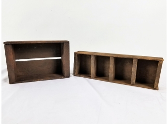 2 Primitive Handmade Wood Boxes